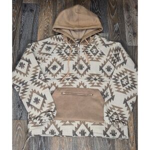 Zaful Mens Tribal Geometric Quarter Zip Hoodie Tan Beige Southwestern Anorak M